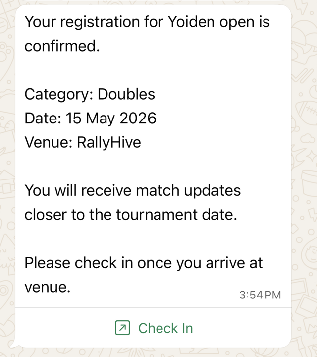 Registration confirmation with Check In button