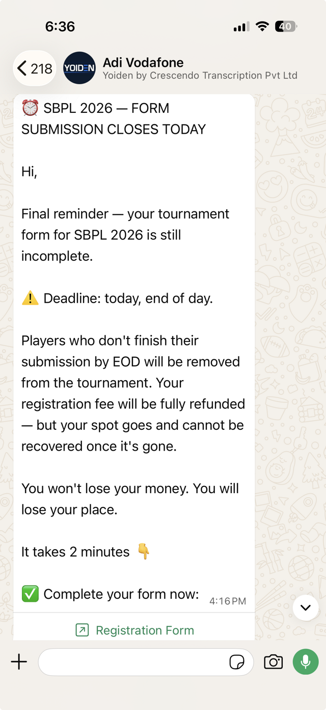 Match reminder message